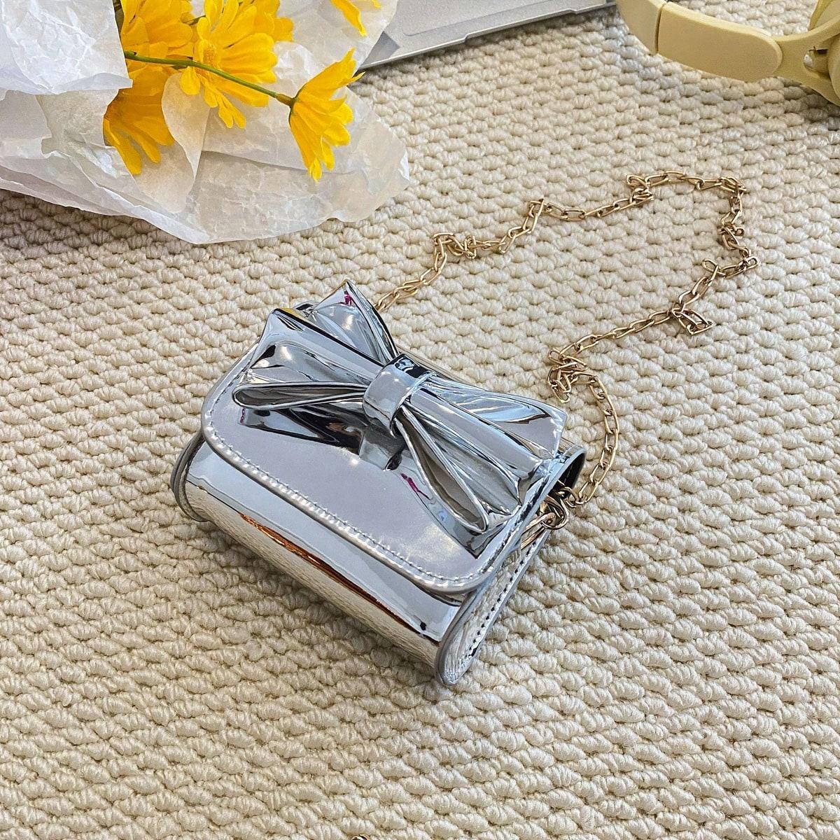 

Fashionable Laser Bowknot Decor Chain Strap Small Shoulder Bag For Teen Girls, Mini Handbag