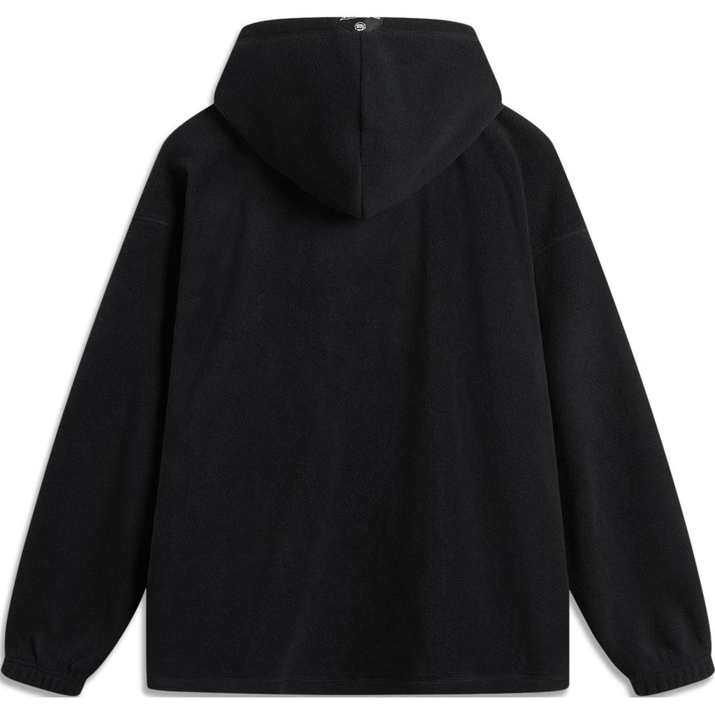 Li Ning Badfive Comfortable Casual Hooded Pullover Loose Fleece Letter Print Simple Sweatshirt Men sweatshirt Black AFDU495-1