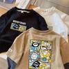 Boys Cotton Long Sleeve T Shirt Spring Autumn Fake Two Piece Round Neck Base Layer Top for 1-9 Years Old Kids