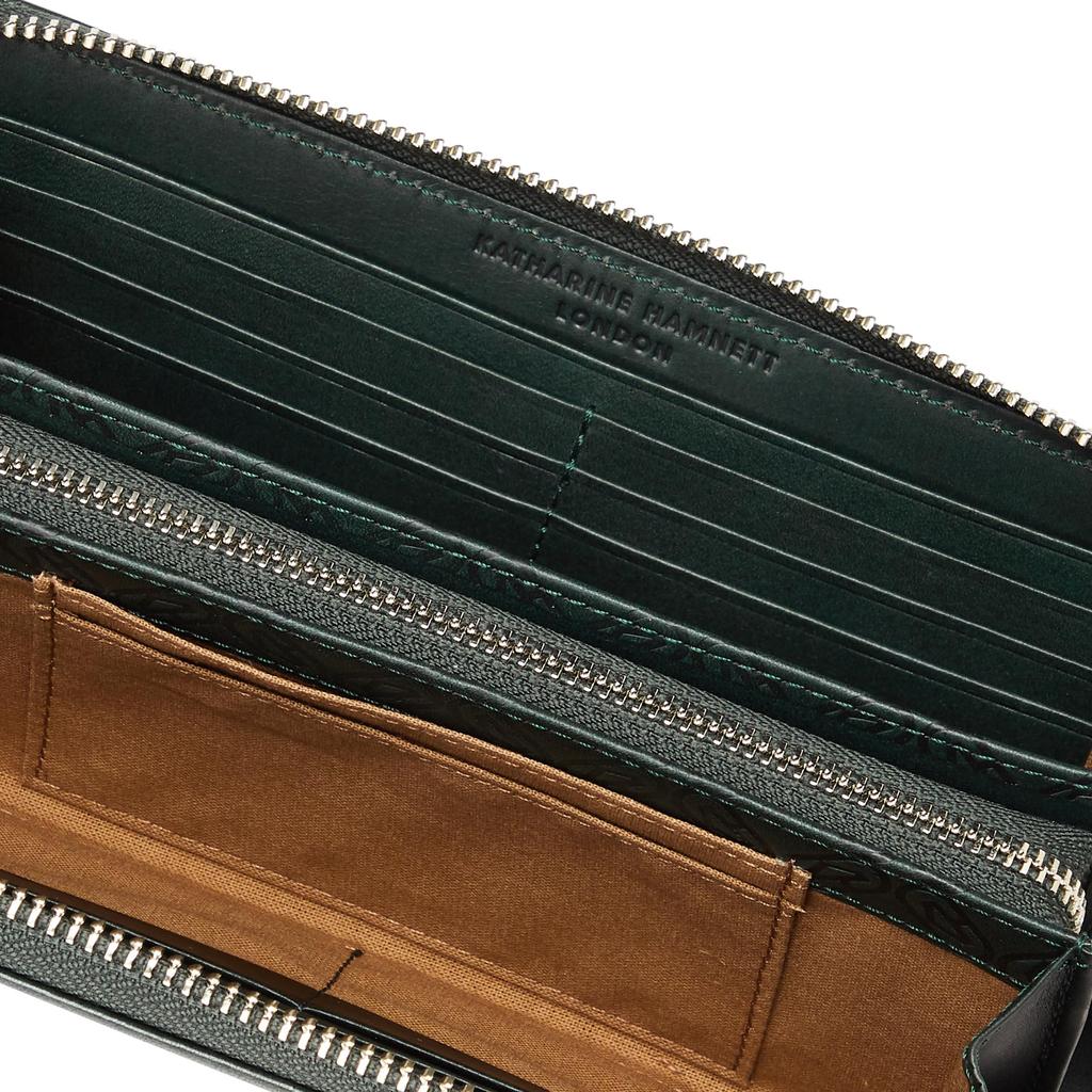 Katharine Hamnett London VEGA Wallet, Made with Premium Japanese Cowhide Leather, Round, Long, Holds Bills, Cards, and Coins, Antique-Style Cotton,