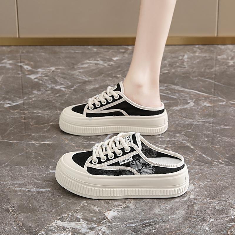 Half-drag Espadrilles New Summer with Skirt Inner Height Increase Thick Baseplate Shoe Size
