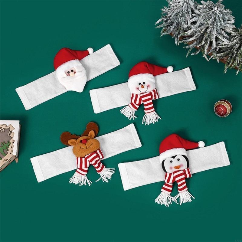 4Pcs Santa Ornament Plush Curtain Tieback Holiday Curtain Holder Xmas Plush Doll Christmas Decor Curtain Clasp Belt X3UC