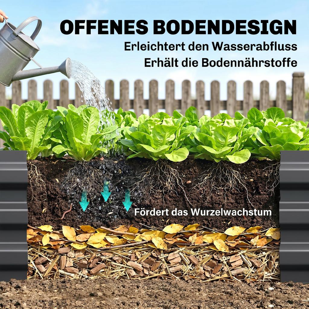 Metal Raised Garden Bed Planter Box Outdoor Planters for Growing Flowers, Herbs, Grey, 241x90.5x30cm