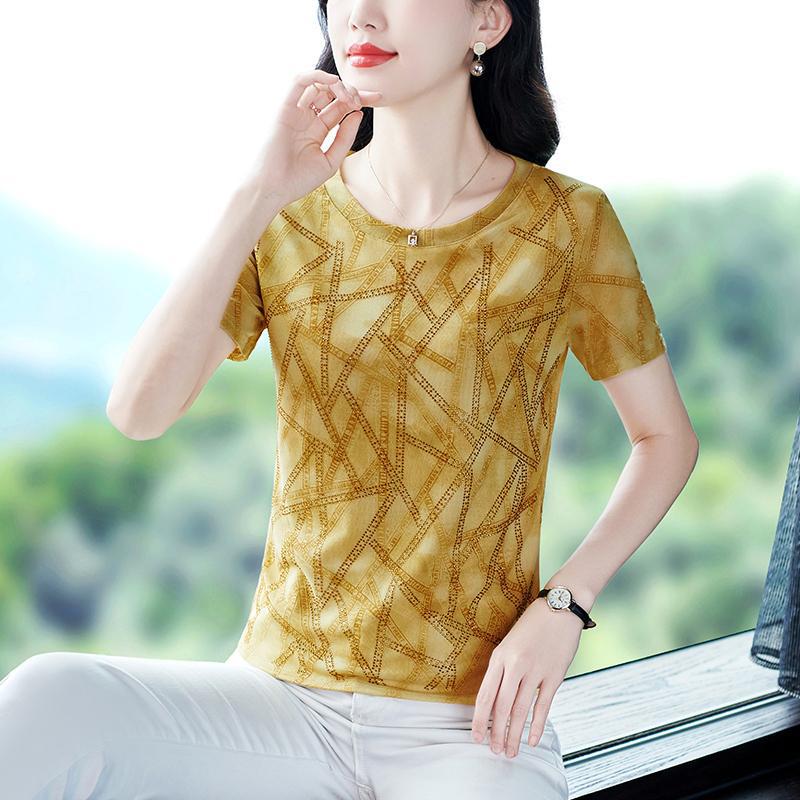 

Women s Summer Ice Silk Short Sleeve T-Shirt - Cooling, Breathable, Loose, Versatile Casual Top XL (110-119 lbs) жовтий