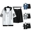 1 set Sommar Herr Huvtröja Shorts Färgblock Bokstavstryck Koreansk Stil Huvförsedd Outfit för Vardagsbruk