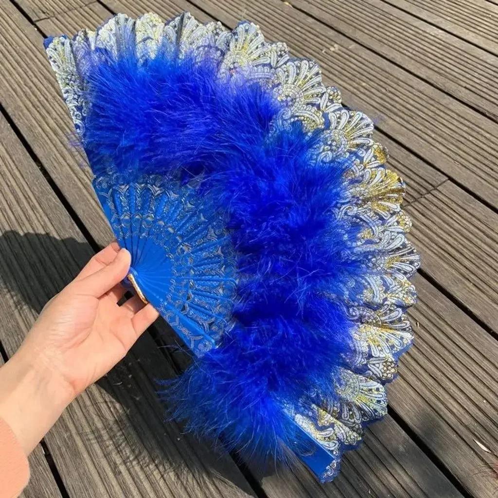 Lolita Feather Folding Fan Japanese Girl Gothic Court Dance Hand Fan with Pendant Gift Wedding Party Decoration