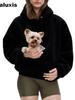 New Autumn Solid Color Hooded Plush Pet Hat Loose Pullover Sweatshirt for Women