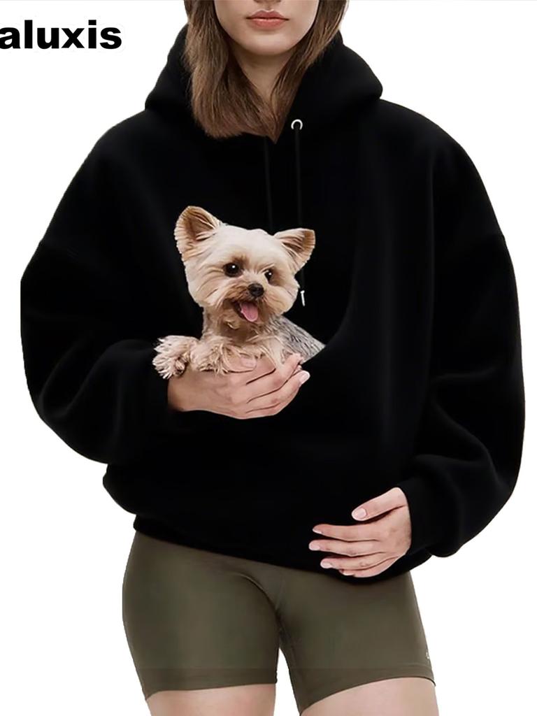 New Autumn Solid Color Hooded Plush Pet Hat Loose Pullover Sweatshirt for Women