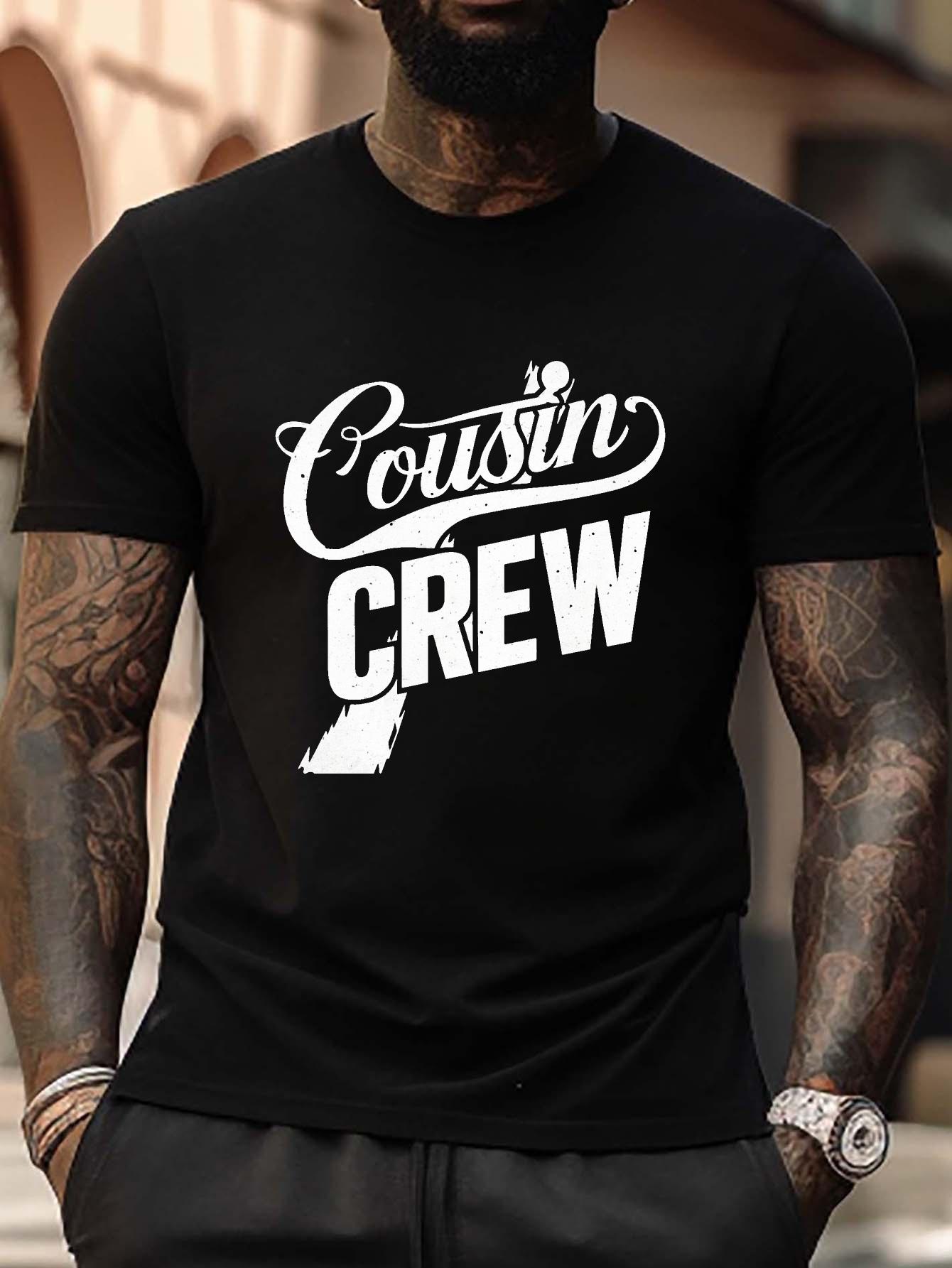 Plus Size Crew Neck T-shirt - Elegant Cousin CREW Script Typography & Geometric Print XXXXL