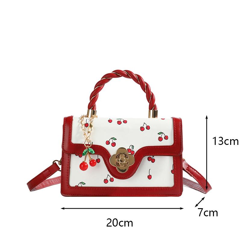 Cherry Print Fashionable Handbag New Autumn Trendy and Niche Crossbody Bag Stylish Personality and Elegant Small Square Bag New