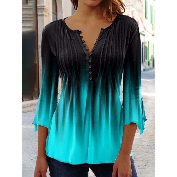 Sommer Damen V-Ausschnitt T-Shirt Street Trend Knopfleiste Halbarm Oberteil Locker Lässig V-Ausschnitt Kurzarm Modekleidung