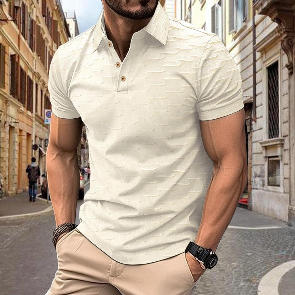 European American Summer New Simple Solid Color Men's Button Jacquard Casual Short-sleeved POLO Shirt