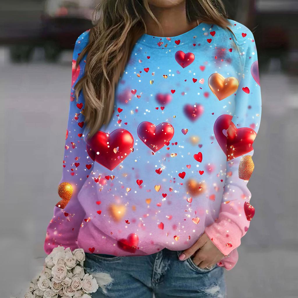 Damenmode Lässig Langarm Bedruckter Halsausschnitt Sweatshirt-Oberteil