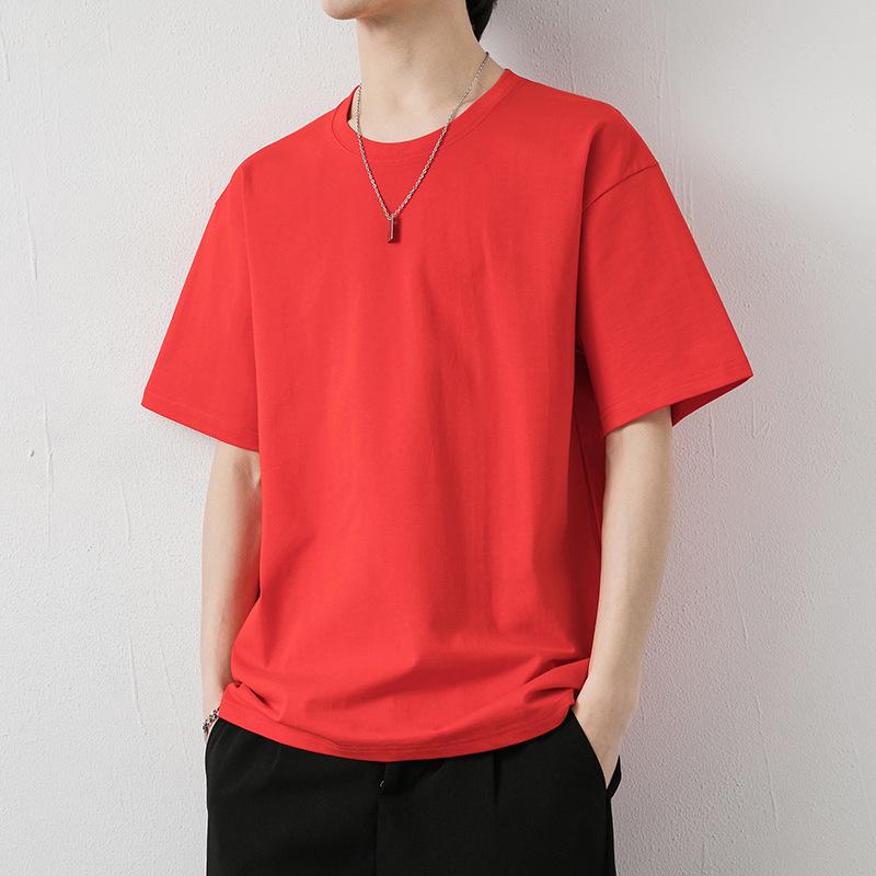 Men's Summer Cotton Solid Color Short-Sleeve T-Shirt - Youth Casual Trendy Loose Fit