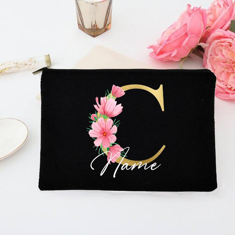 Personalized Makeup Bag Custom Initial with Name Bridal Cosmetic Case Monogram Toiletries Pouch Wendding Gifts for Bridesmaid