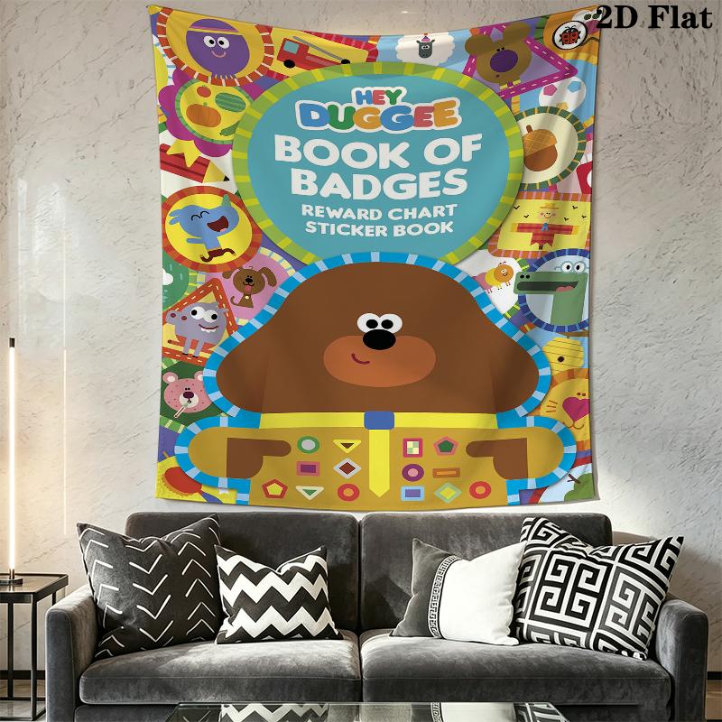 Hey Duggee Wall Tapestry Aesthetic Wall Hanging Printed Fabric Blanket Decorative Tapestries for Bedroom Living Room Home Decor