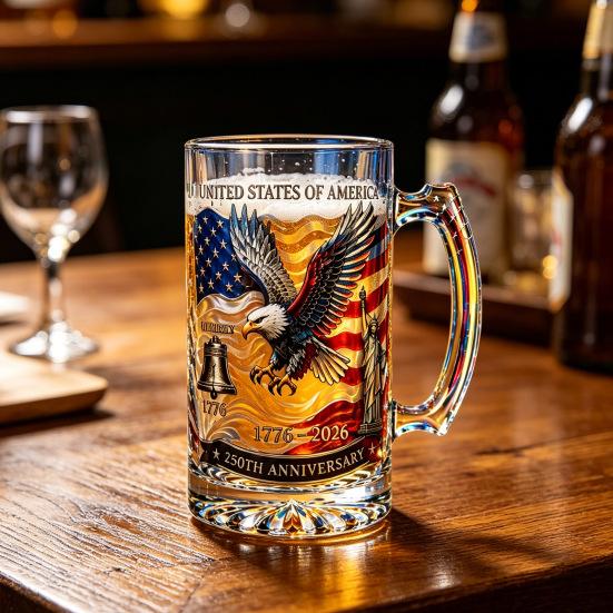250th Anniversary Whiskey Bottle Thick Glass Decanter with Handle Beer Mug for History Buffs And Veterans