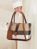 Aidrani  New Women's Plaid Handbag Mini Style Made of Canvas and Cowhide Materials Brown