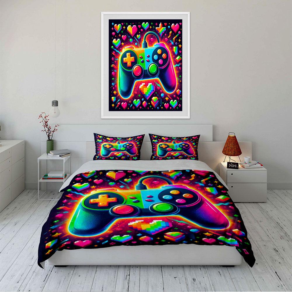 Colorful Gaming Controller Set Bedding Duvet Cover Set Duvet Cover Pillowcases (1 * Duvet Cover 2 * Pillowcases, without duvet insert)