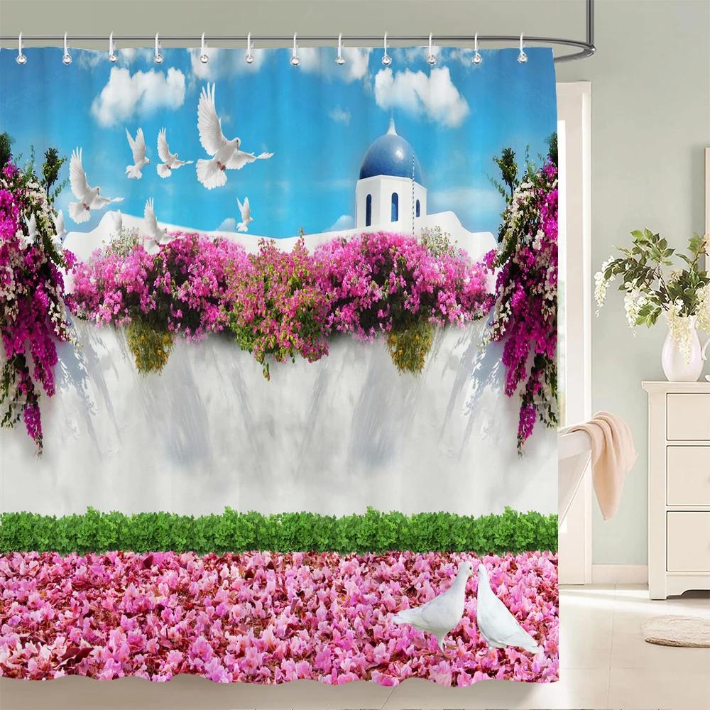 3D Schöne bunte Blumenlandschaft Druck Badezimmer Wasserdichte Duschvorhang Polyester Vorhang Heimdekoration Vorhang