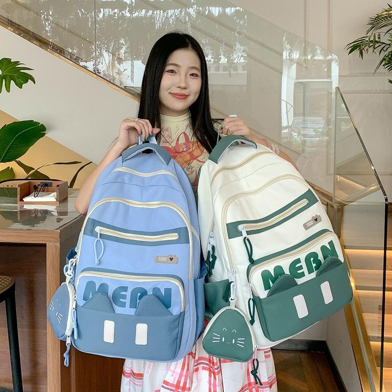 New Foreign Trade Student Schoolbag Contrasting Colors Ins Mori Cute Casual Backpack Simple Large Capacity Fashion Backpack
