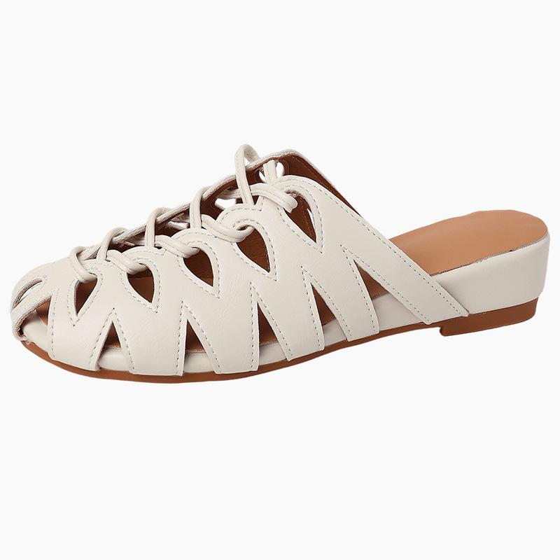 Breathable fashion girls bag head slippers summer retro design hollow sandals with skirt slope heel cool slippers