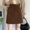 Women's Coffee Corduroy High Waist A-line Skirt - Korean Style, Autumn/Winter, Slim Fit