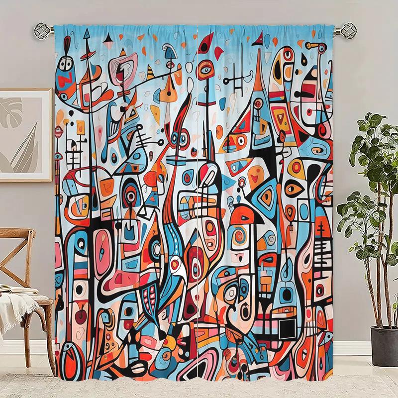 

2Pcs- Complex painting - printed curtain -100% polyester material, suitable for bedroom curtains and living room decoration; 29Wx64L(75x166CM)x2