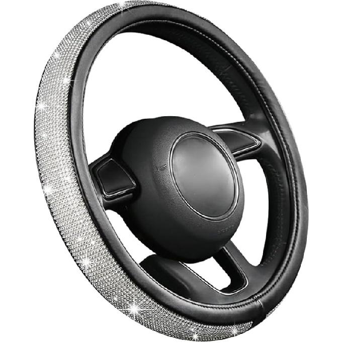 Ziciner Steering Wheel Cover, Bling Crystal Rhinestones Auto Wheel Protector, Sparkly Cover Universal Fit Diverse 14.5-15 Inch Steering Wheel,