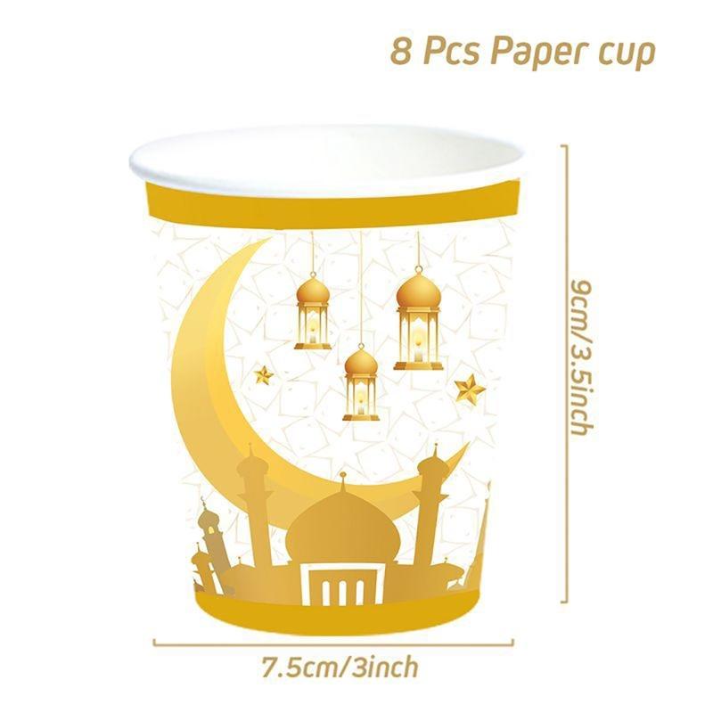 Elegant Disposable Dinnerware Set for 8 Guests Plates Cups and Napkins for Muslims Eid Festival Festive Celebration