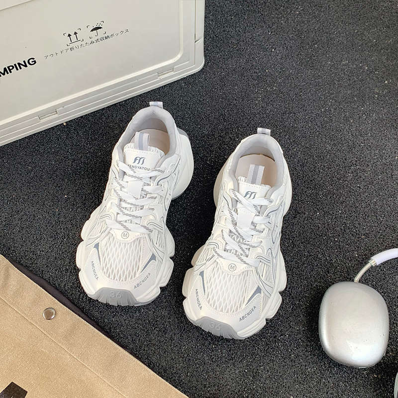 Daddy Shoes Women's New Summer Mesh Breathable Silver Heightened Thick-soled Casual Lightweight Sports Shoes