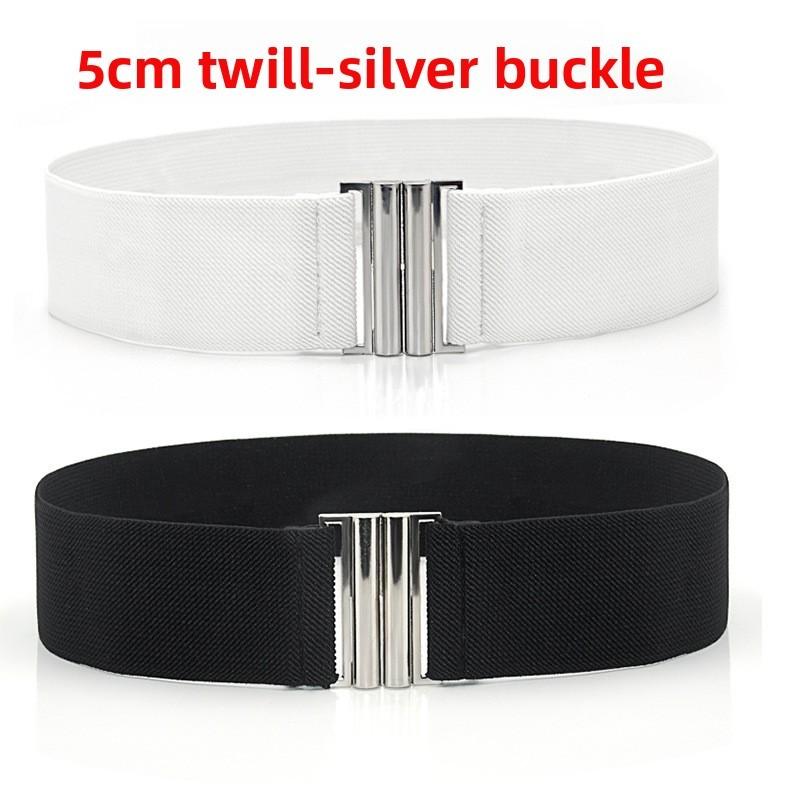Fashion Womens Wide Elastic Leather Belt Metal Buckle For Dresses And Casual Wear