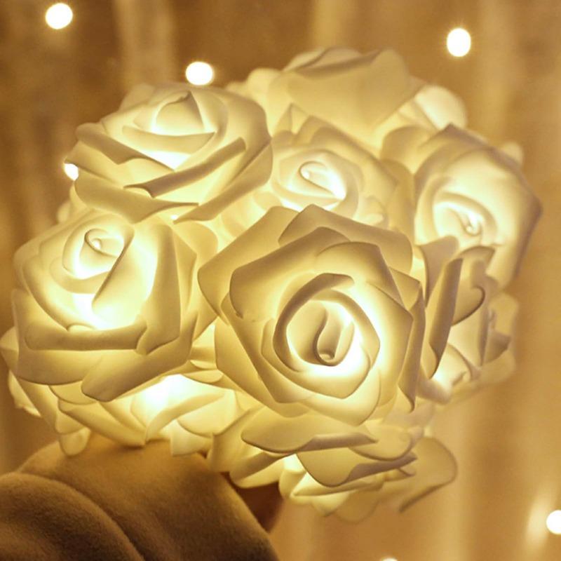 3M 20 LED Simulated White Rose String Light Living Room Bedroom Fairy Light New Year Christmas Valentine's Day Wedding Party Decoration Light