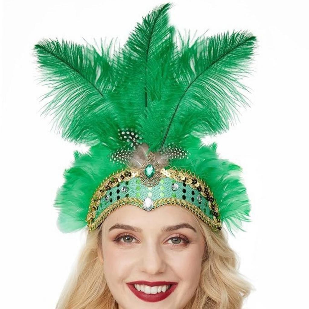 Women Carnival Crystal Crown Feather Headpieces 1920s Flapper Headband Show Girl Feather Headdress Mardi Gras Accessories