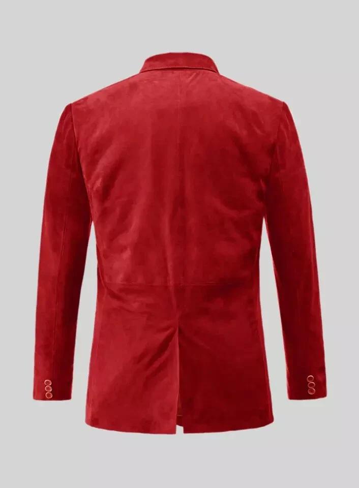 Stylish Formal Wedding Men's Blazer Suede Red Handmade Genuine Leather Lambskin