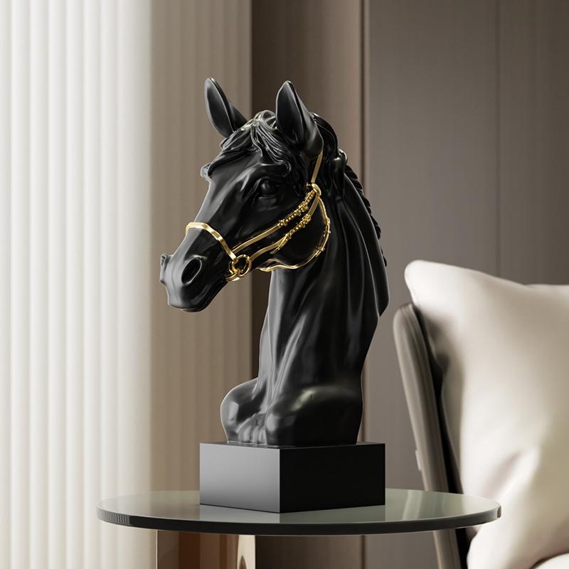 Gypsum sculpture Artistic horse head ornament Statues Soft decoration living room wine cabinet office Figurines Home Decor