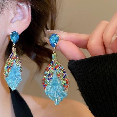 Silver Needle Diamond-Studded Teardrop Leaf Earrings - Elegant, High-End Fashion Jewelry for Women