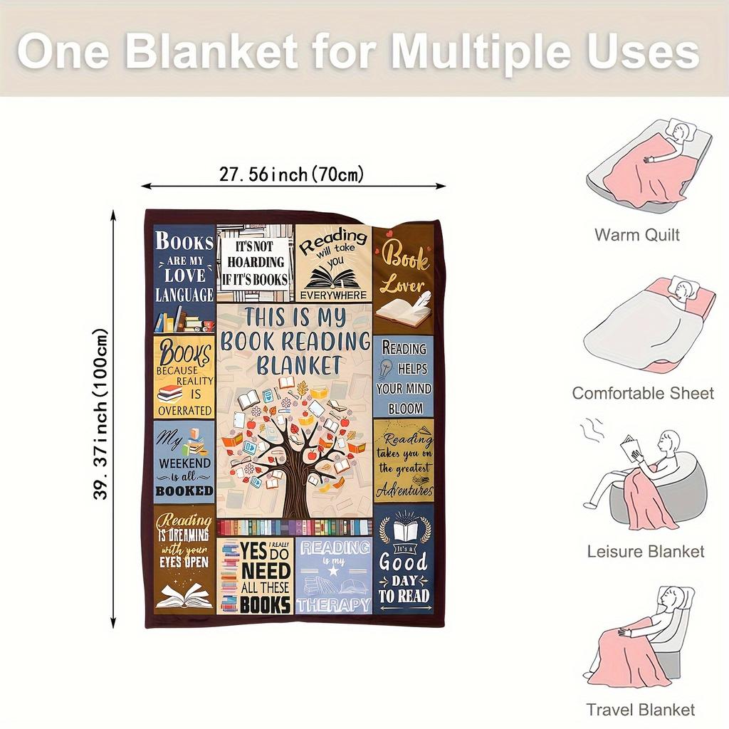 Cozy Book-Themed Flannel Throw Blanket - Soft, Warm & Versatile for Office, Camping & Travel - All-Season Gift Idea, College Style