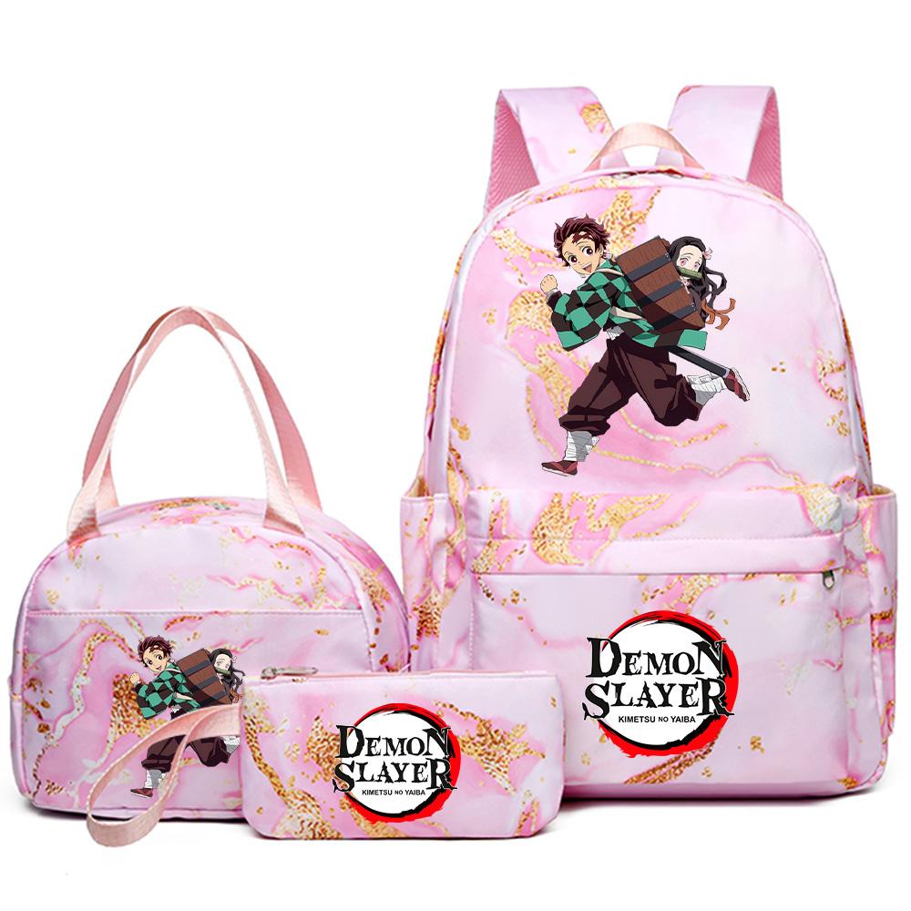 3Pcs/set Demon Slayer Printed Backpack Handbag Pencil Case for Teenager Student Girl Boy Bookbag Schoolbag Women Large Capacity Waterproof Travel Bag