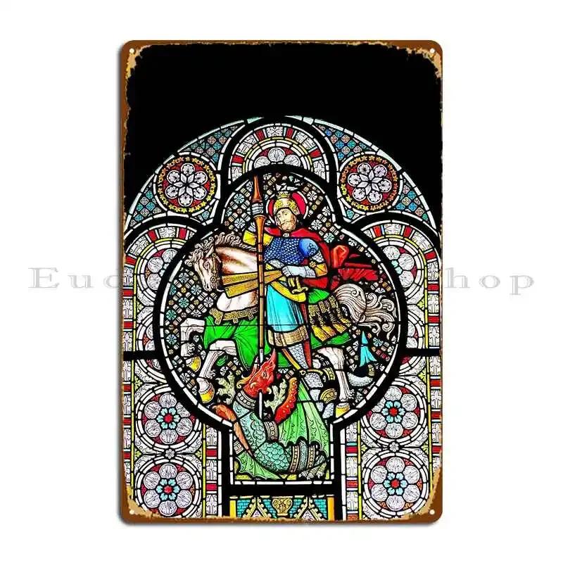 Stained Glass Don Quixote Knight In Shining Amor Design Metal Sign Rusty Club Mural Iron Club Tin Sign Poster