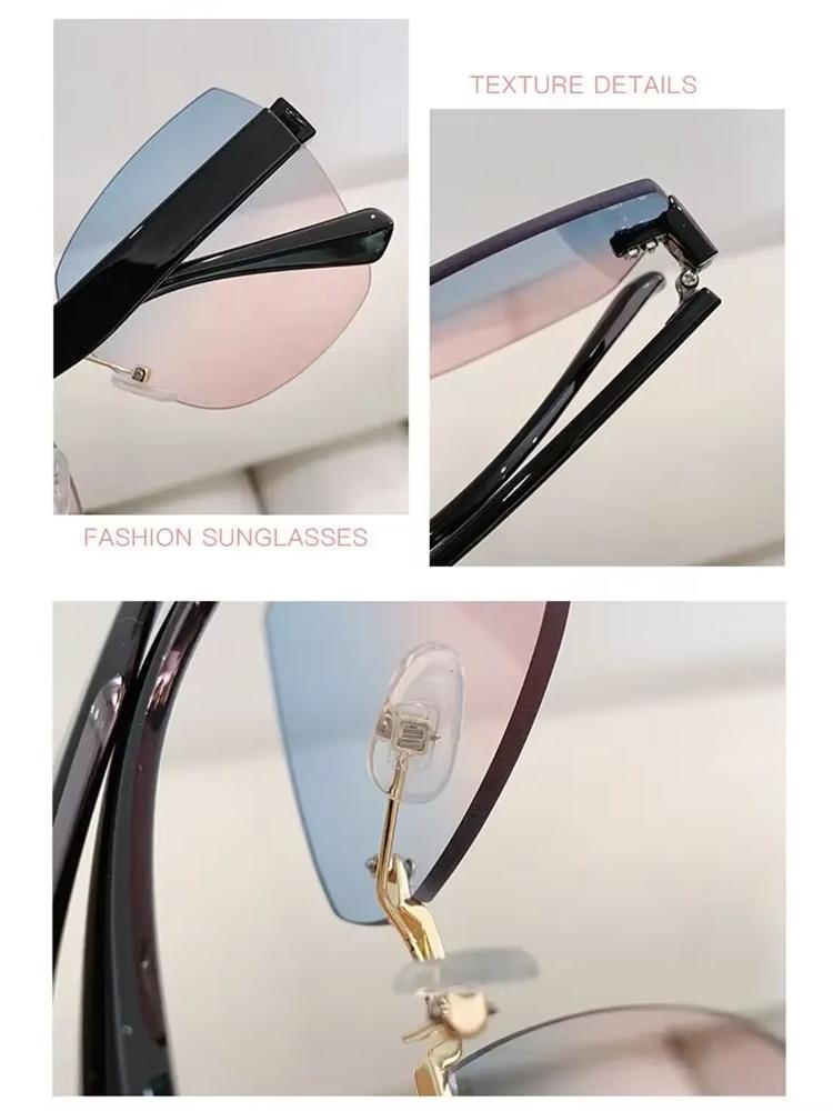 Vintage Rimless Sunglasses Gradient Sunglasses Women Shades Fashion Eyewear Frame Sun Glasses