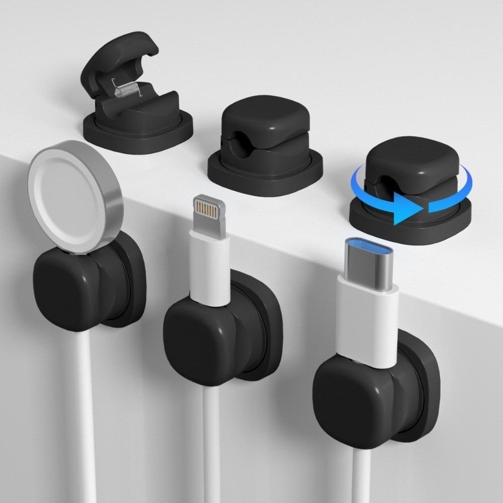6pcs Adhesive Desktop Cable Organizer Rotatable Adjustable Under Desk Wire Holder Wall Mount Anti-Slip Cord Cable Organizer