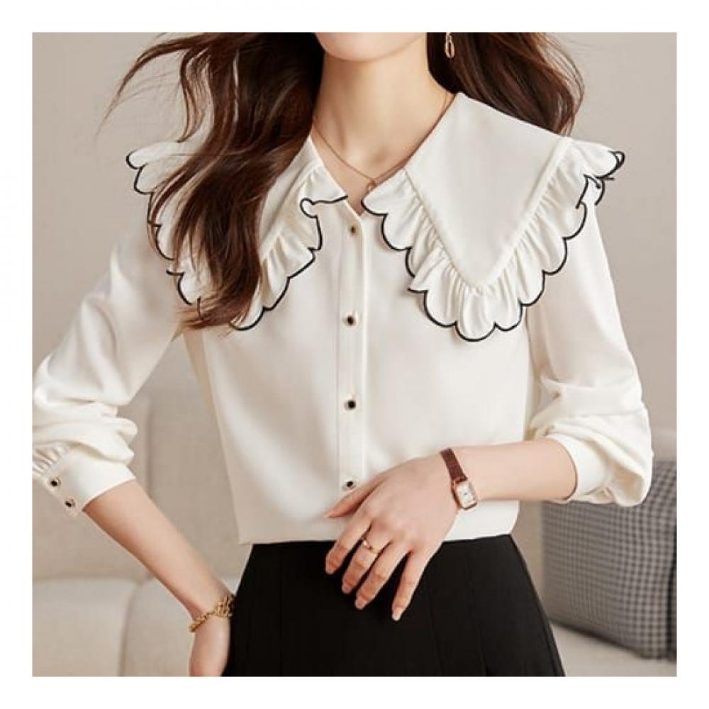 Navava Women Lovely Frill Sailor Collar Long Sleeve Blouse Nb1850