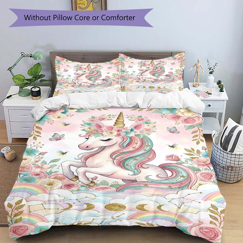 Fantasy Unicorn Garden Print 3Pcs Bedding Setduvet Cover With 2 Bedropillowcase Home Birthday Gift