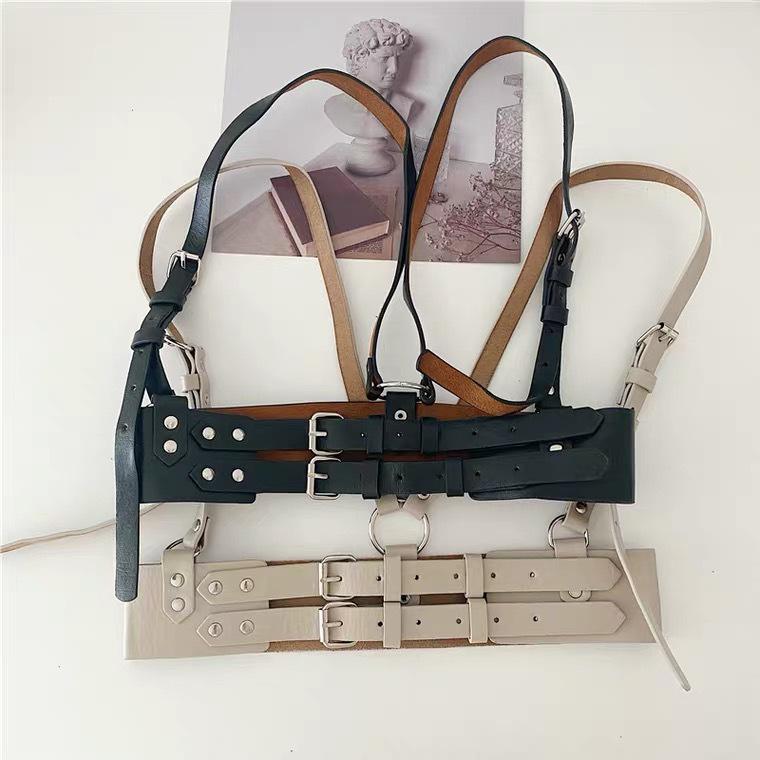 Women's Punk Double Strap Leather Vest Belt for Suits, Coats, and Dresses
