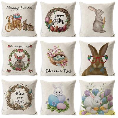 New Digital Printing Easter Theme Pillow Cover Cushion Cover Cute Bunny Truck Animal Pillow Cover