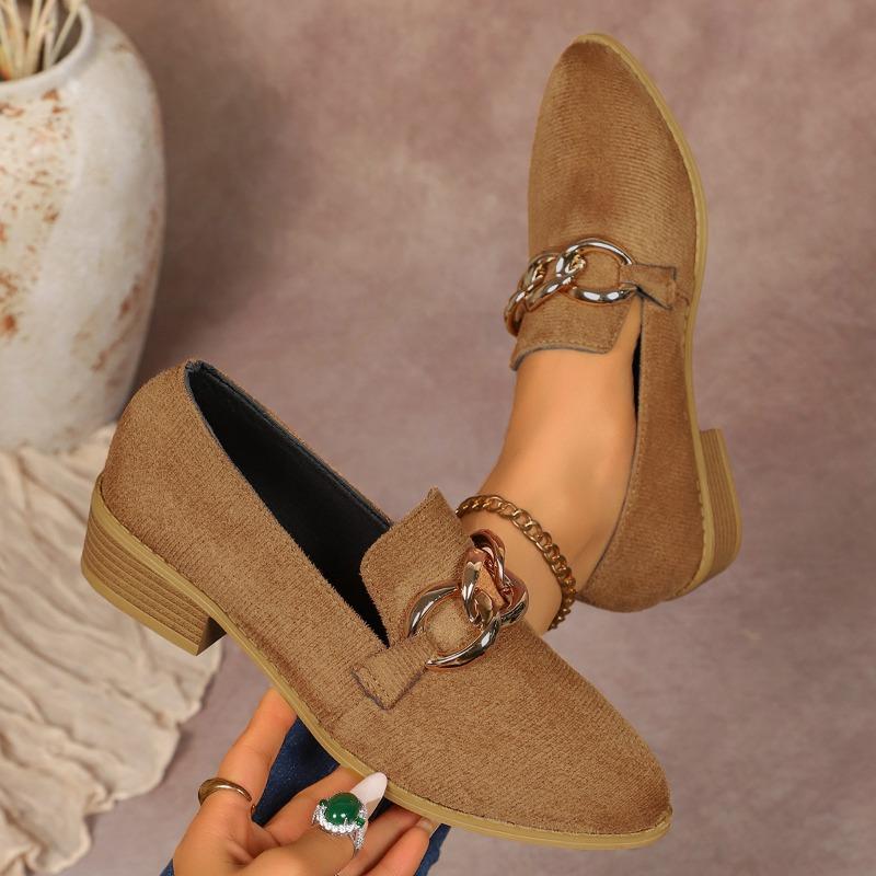 New Large-sized Pointed-toe Low-heeled Single Shoes for Women Thick-heeled One-foot Fashion Loafers