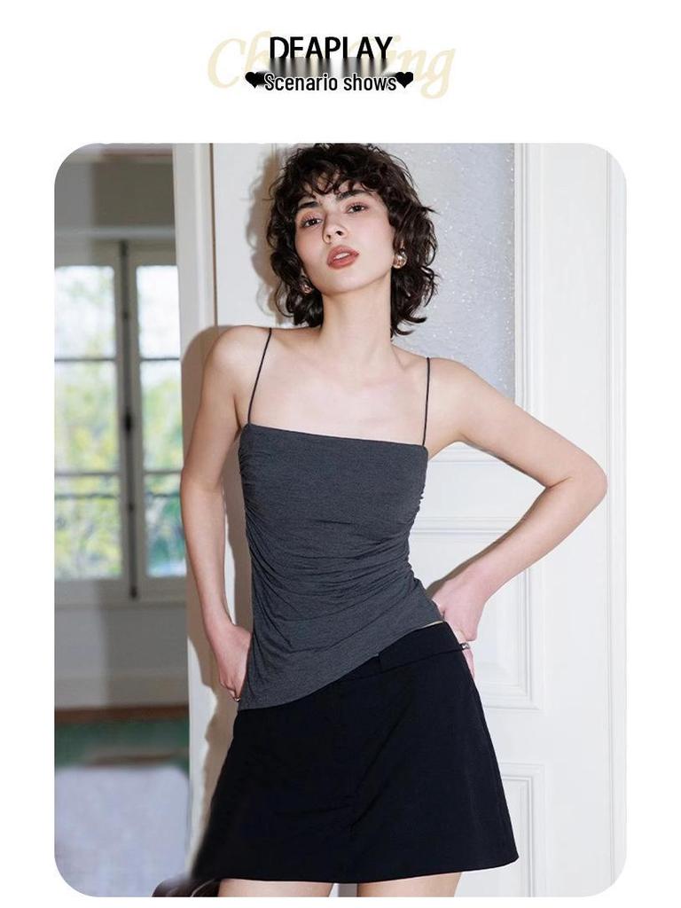 Women's Off-Shoulder Ruched Tank Top with Cups – High Elastic, Soft, Comfortable, and Stylish Design