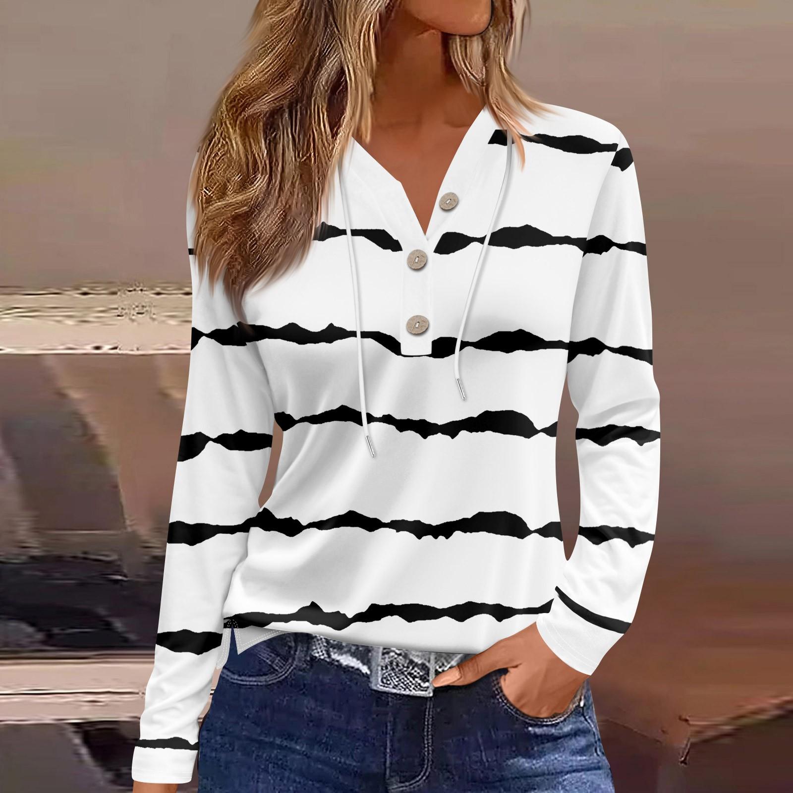 

Жіноча футболка з довгим рукавом і квітковим принтом на ґудзиках, щоденна мода на вихідні, звичайний топ із V-подібним вирізом XL білий