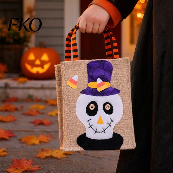 Halloween Candy Bags Trick or Treat Bags, Kids Non Woven Pumpkin Ghost Reinforced Handle Tote, Reusable Goodie Spooky Party Favor Gift